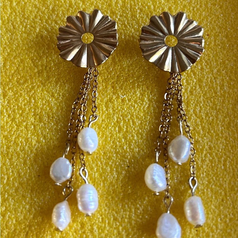 Gold and Pearl Drop Earrings - Women Jewelry